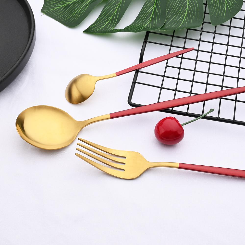 24 Chiếc Vàng Mờ Chén Ăn Bộ Dao Kéo Inox Phẳng Bằng Bộ Ăn Tối Kniffe Giỏ Muỗng Nĩa Bạc Bộ Nhà Bếp Bộ Đồ Ăn
