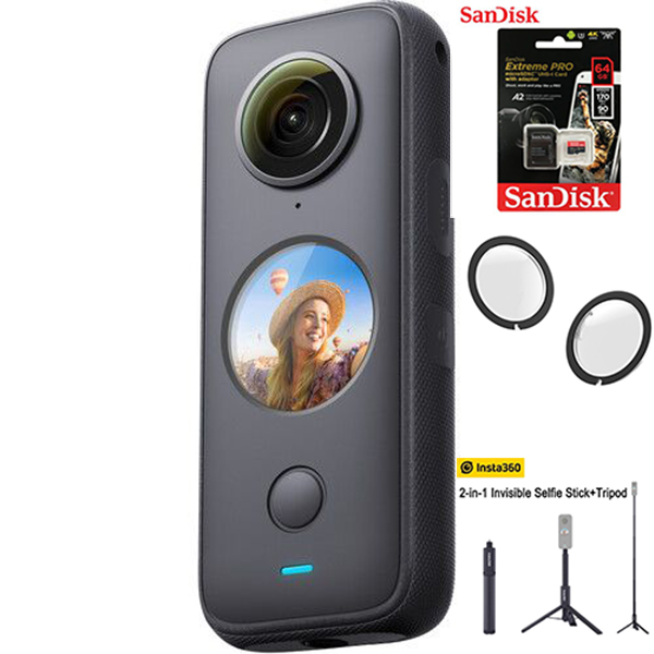 Máy quay Insta360 ONE X2 kèm Thẻ nhớ 64GB + Lens guard + Tripod Insta360 2-in-1 - Hàng chính hãng