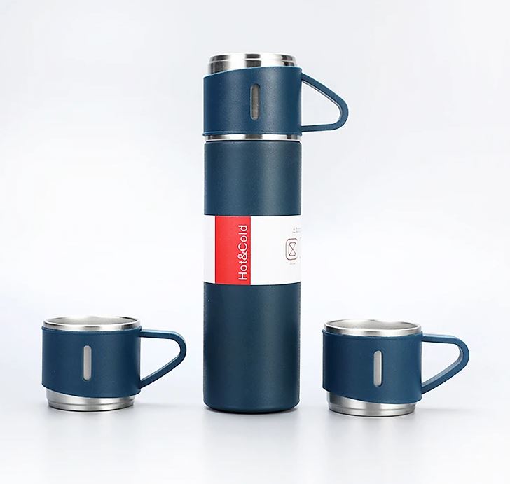 Set bình giữ nhiệt cao cấp kèm 2 cốc inox có quai làm bộ qùa tặng sang trọng HBH