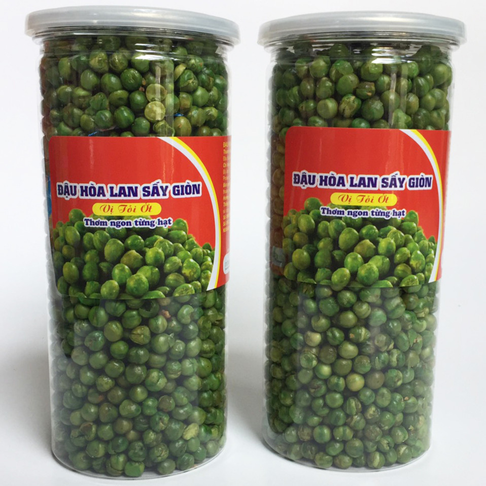 1kg Đậu Hòa Lan Sấy Giòn Vị Tỏi Ớt O'Casso Hộp nắp Thiếc (2 hộp 500g)