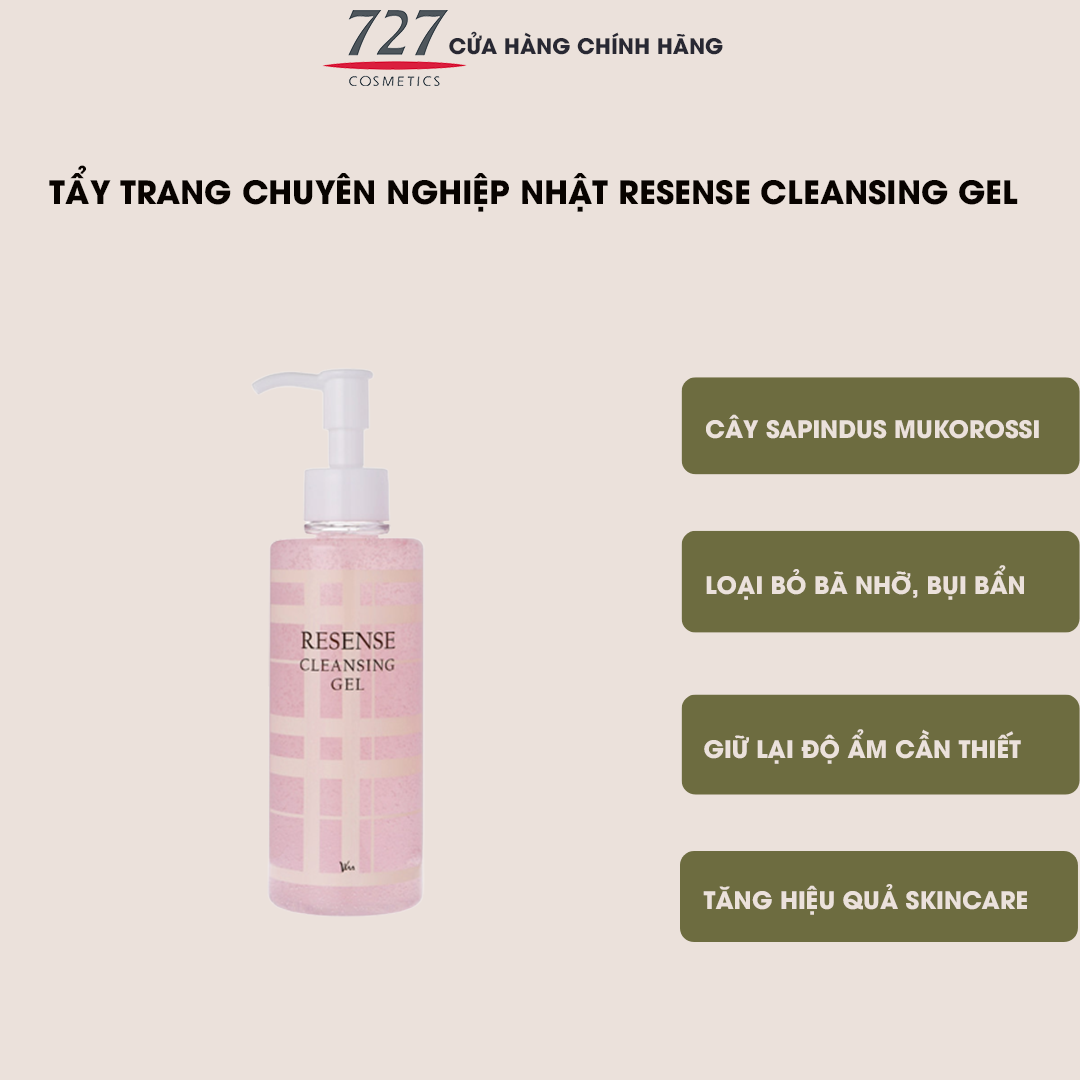 Tẩy trang Vinacosmetics Resence Cleansing Gel 200ml thành phần cây Sapindus Mukorossi loại bỏ bã nhờn trên da hàng Nhật