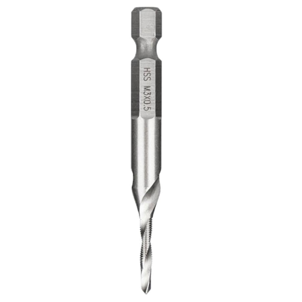 HSS 6542 Combination Drill Tap Bit Set Fractional inch 1/8'', 5/32", 3/16", 1/4", 5/16", 3/8" with 1/4” Hex Shank Spiral Flute Tapping Tool
