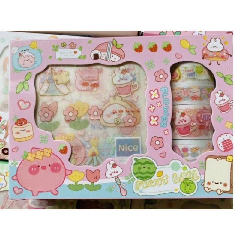 Băng keo Sticker Hộp 5 Washi Tape 11 Sticker Siêu Cute Dễ Thương