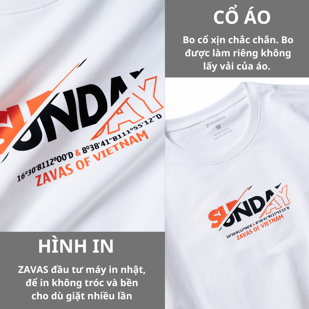 Áo thun nam cổ tròn SUNDAY chất vải cotton 4 chiều xuất xịn, mát mẻ, dày mịn sang trọng - ZAVAS