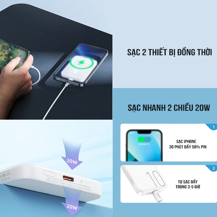 Sạc dự phòng không dây từ tính Remax RPP-65, 10000mAH hỗ trợ sạc nhanh PD20W - Hàng Chính Hãng