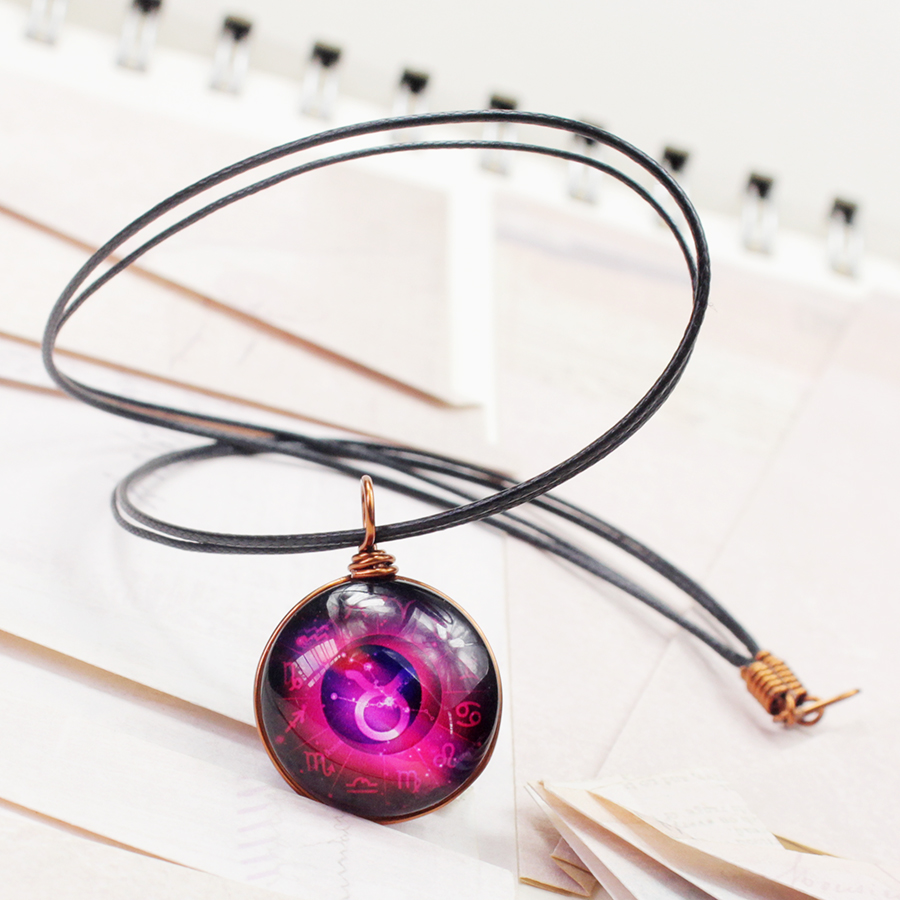 Dây chuyền 12 cung hoàng đạo Zodiac tông tím huyền bí 06647-DC003