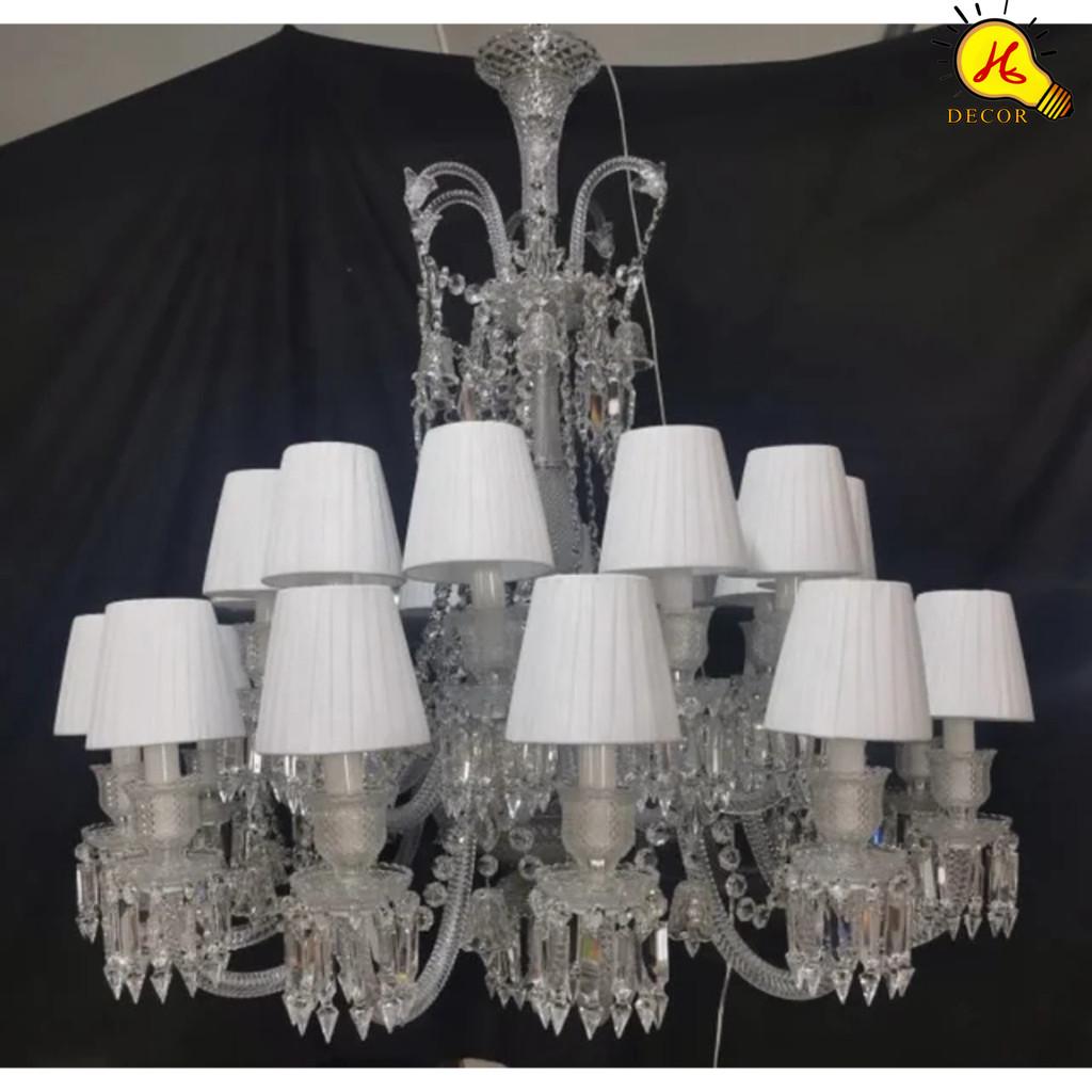 Đèn chùm pha lê trắng 24 tay BACCARAT bản đầy đủ chuông cao cấp phòng khách phong cách bắc âu HQ DECOR (HÀNG NHẬP KHẨU)
