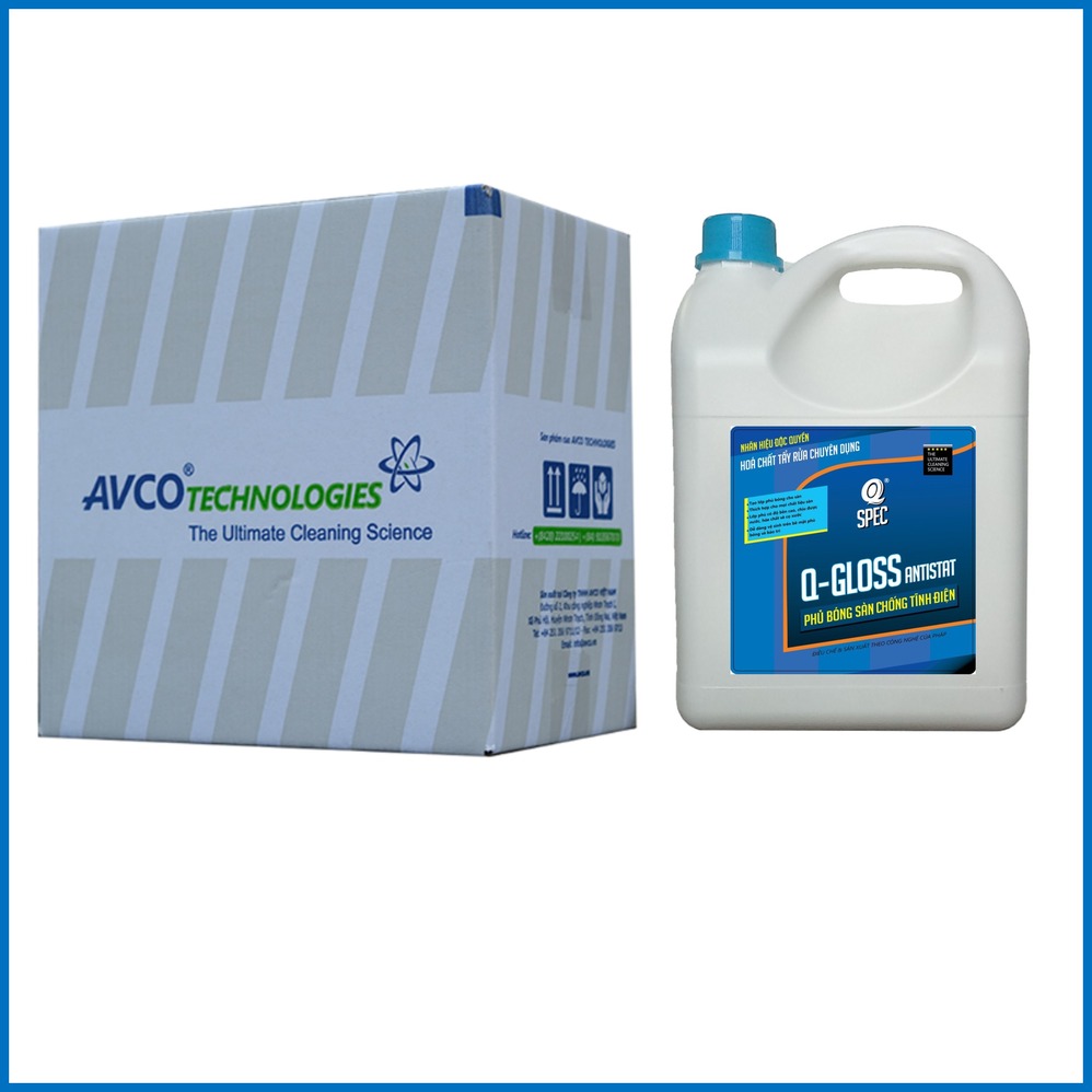 Phủ Bóng Sàn Chống Tĩnh Điện gốc Acrylic AVCOChem - Q-GLOSS ANTISTAT -  Bóng Bền Đẹp - Thùng carton (4 x can 4 lít) - Hàng Chính Hãng