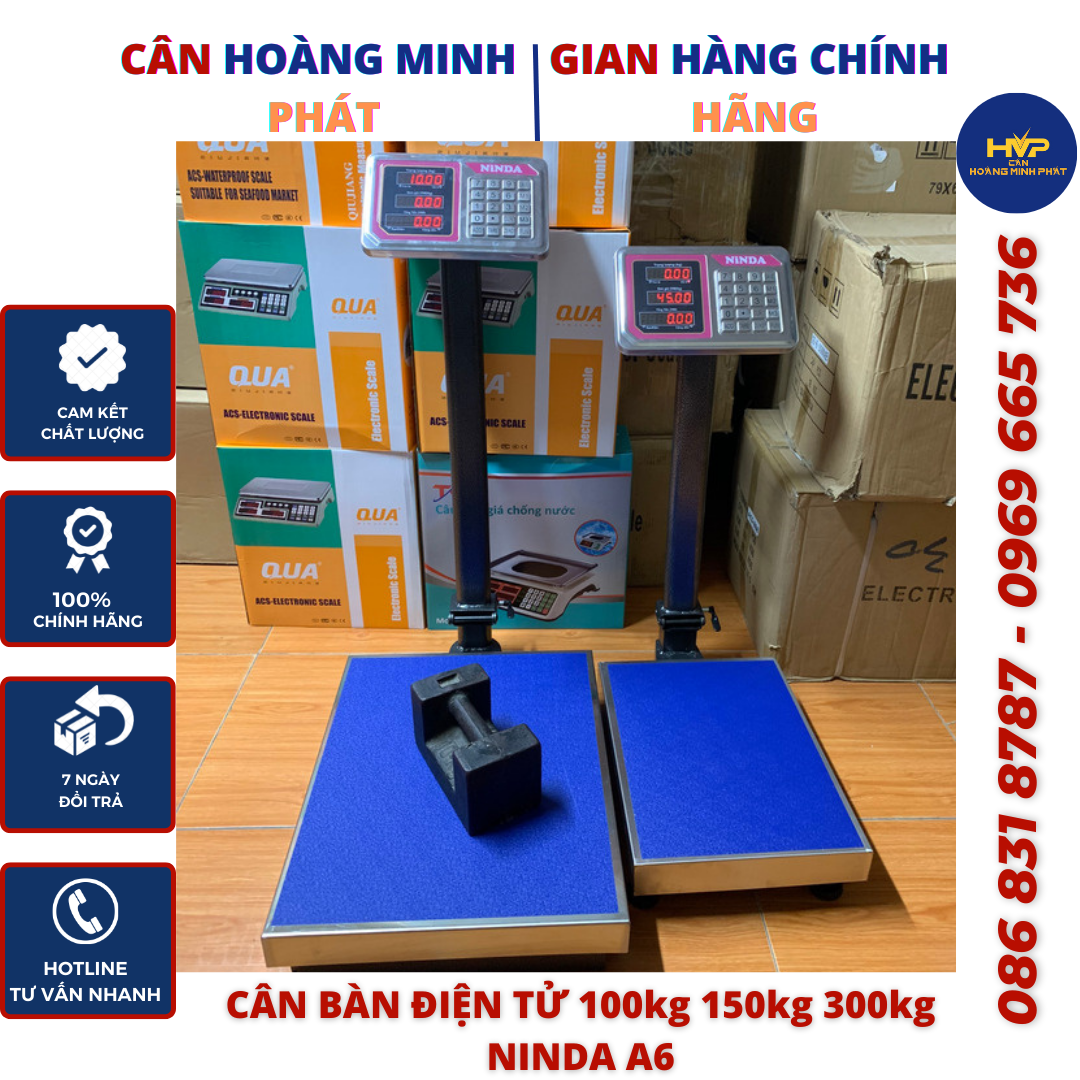 CÂN BÀN ĐIỆN TỬ NINDA 100kg - 150kg - 300kg A6 NHẬT BẢN (cân tính tiền - tích điện). [ CÂN HOÀNG MINH PHÁT