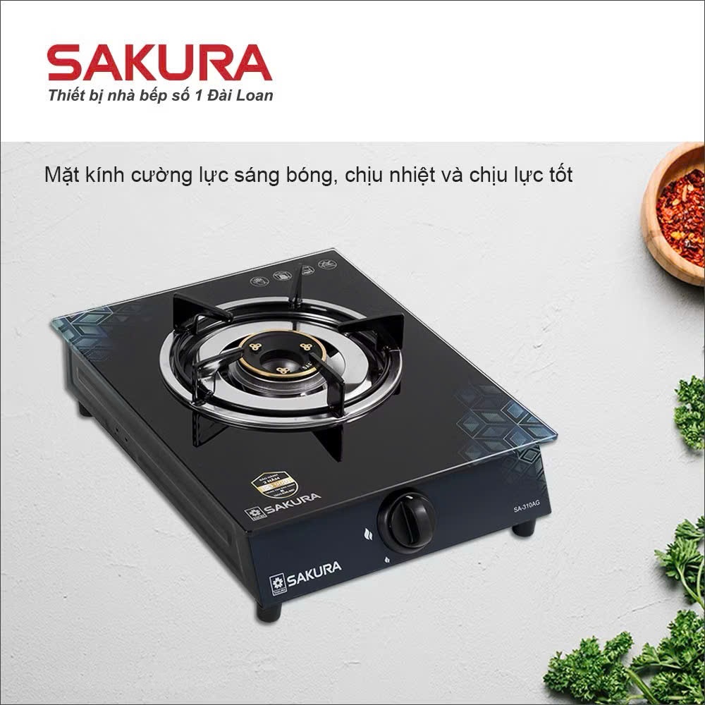 Bếp Gas Đơn SAKURA 310 Mặt Kính Cường Lực - Tiết kiệm gas - Hàng chính hãng