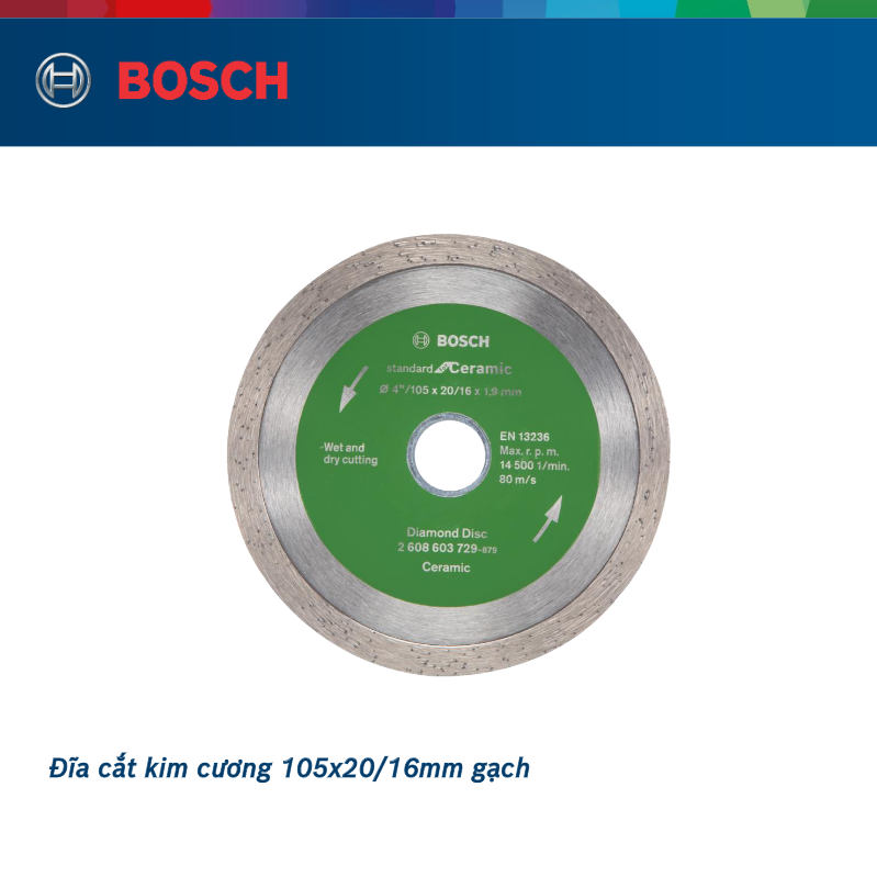 Combo Máy mài góc Bosch GWS 060 và Đĩa cắt kim cương 105x20/16mm gạch