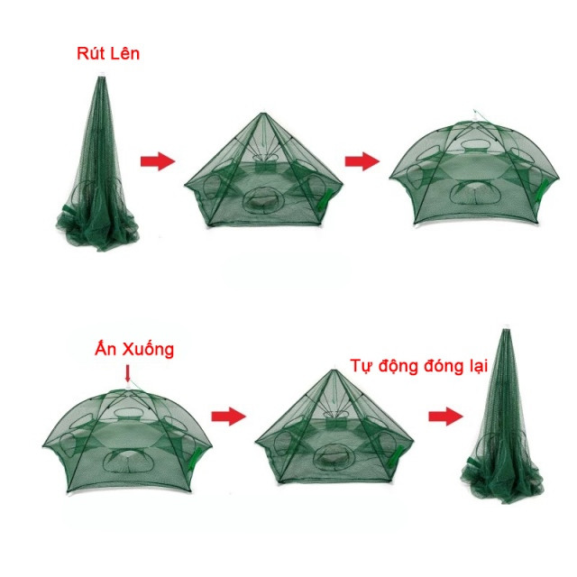 Lưới Bắt Cá Bát Quái Dã Ngoại Tự Bung 6 Cửa