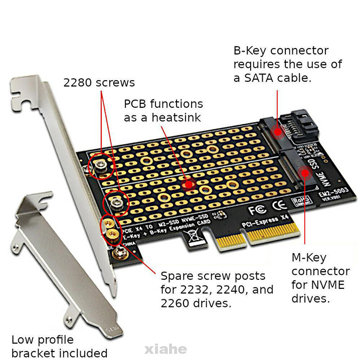 Adapter gắn SSD M.2 NVMe và M.2 SATA cho máy tính để bàn