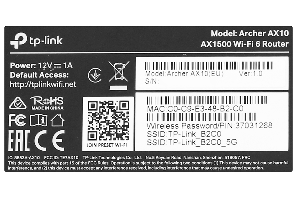 Router Wifi Chuẩn Wifi 6 AX1500 TP-Link Archer AX10 Đen - Hàng chính hãng