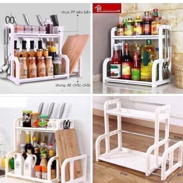 Kệ gia vị chữ H có chỗ để thớt