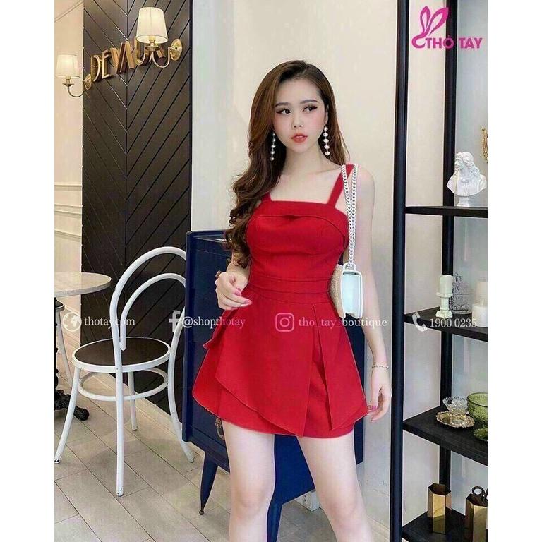 Set áo 2 dây có mút ngực kèm chân váy có lót trong siêu xinh, Chất umi mềm mịn thoáng mát