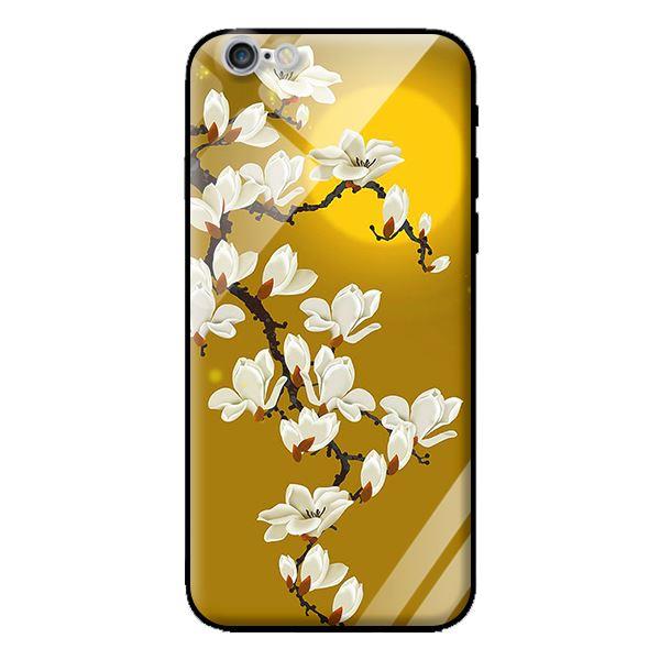 Ốp kính cường lực cho iPhone 6s Hoa Trắng Nền Vàng - Hàng chính hãng