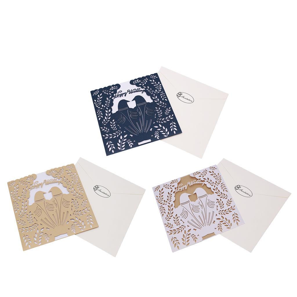 10 Sets Couple Birds Wedding Invitation Cards with Envelopes and Seals Blue