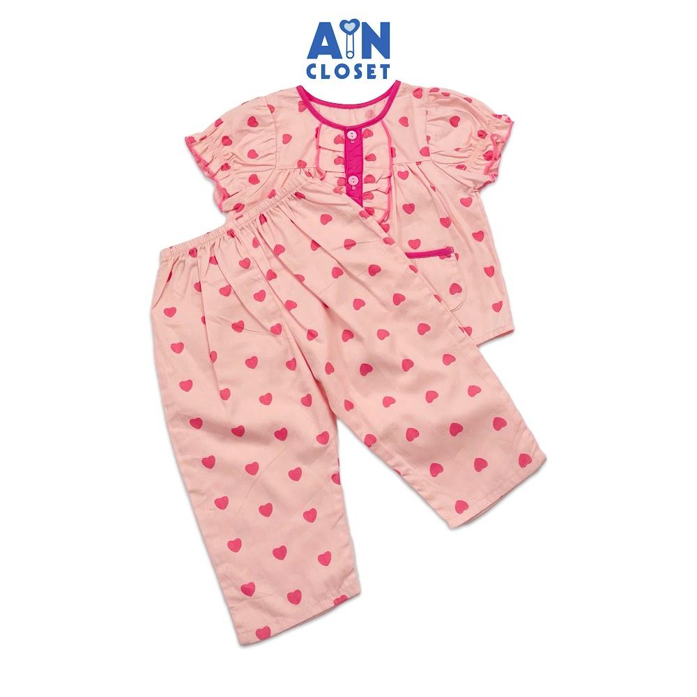 Bộ quần áo dài tay ngắn bé gái họa tiết Tim Hồng cotton - AICDBGA2UFSR - AIN Closet