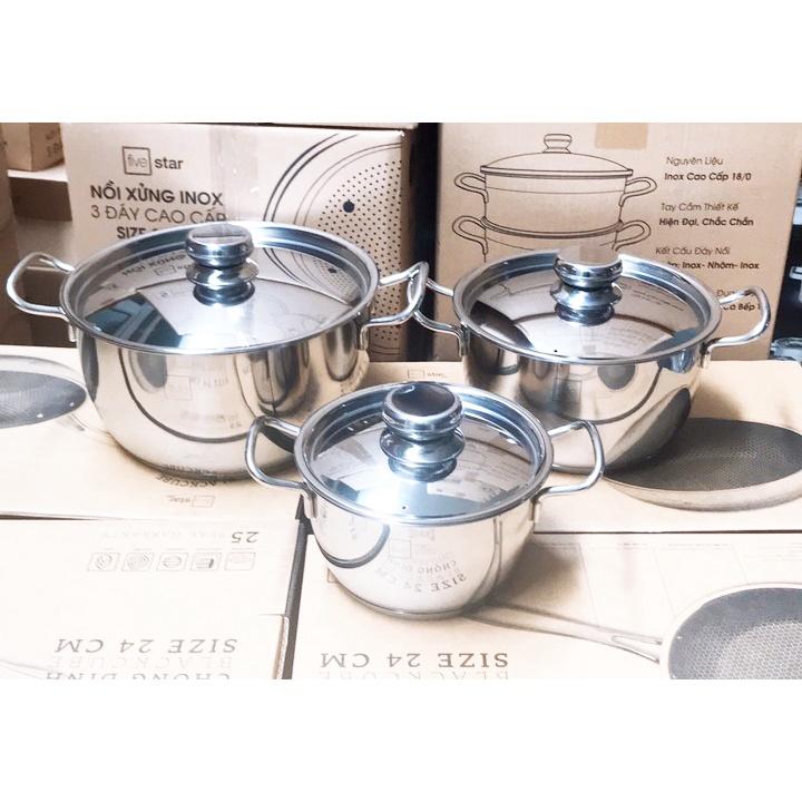 Bộ nồi 3 đáy inox 430 Thân Cool Fivestar Standard nắp inox FS-B3010 (Kích thước 16cm - 20cm - 24cm), tặng 2 vá canh