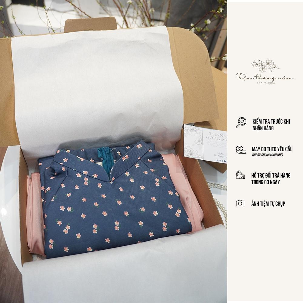 Áo dài "Hoa thơm cỏ lạ" - màu Xanh jeans