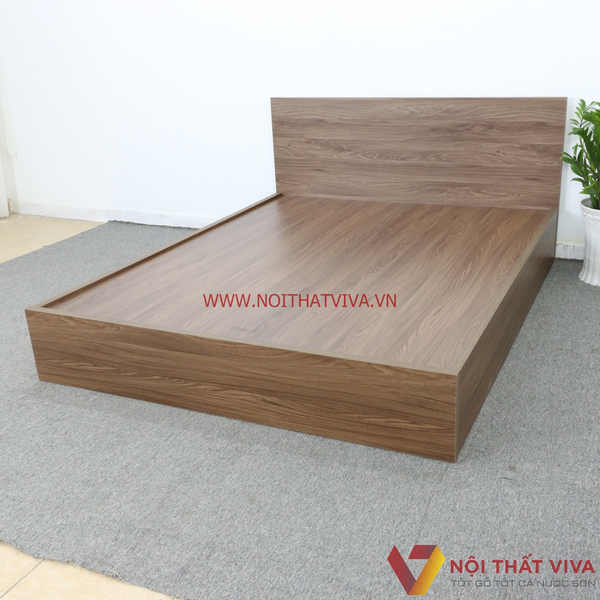 Giường Ngủ Gỗ MDF Phủ Melamine Ngăn Kéo Màu Óc Chó