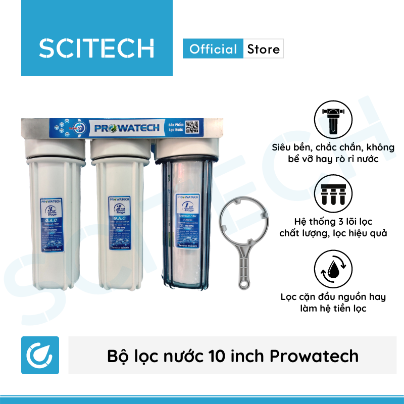 Bộ lọc nước thô đầu nguồn 3 cấp lọc 10 inch by Scitech - Hàng chính hãng