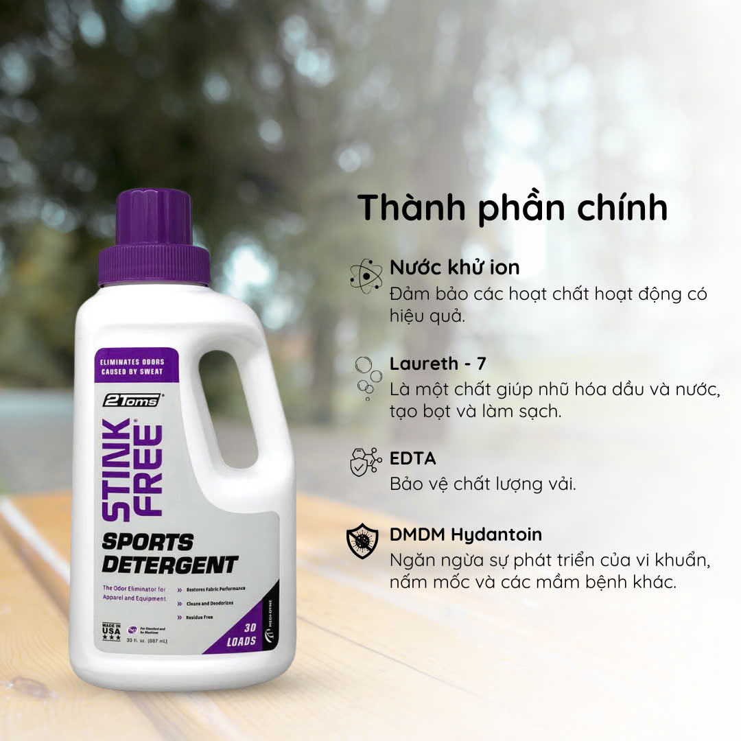 Nước giặt khử mùi hôi và vết bẩn cho quần áo và dụng cụ thể thao 2Toms StinkFree Sports Detergent