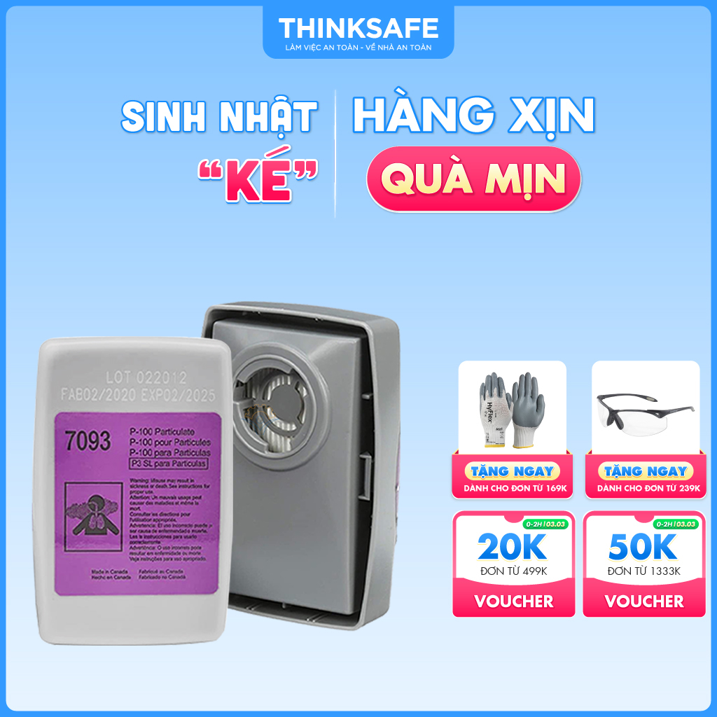 Phin lọc 3M 7093 - Trang bị tuyến đầu phòng dịch - Tiêu chuẩn P100/ N95 phòng dịch, lọc bụi mịn pm2.5, khói hàn, chống hơi sơn, vi khuẩn, vi rút - Sử dụng cho mặt nạ 3M 6200 - 7502 - 6800 (chưa bao gồm mặt nạ)