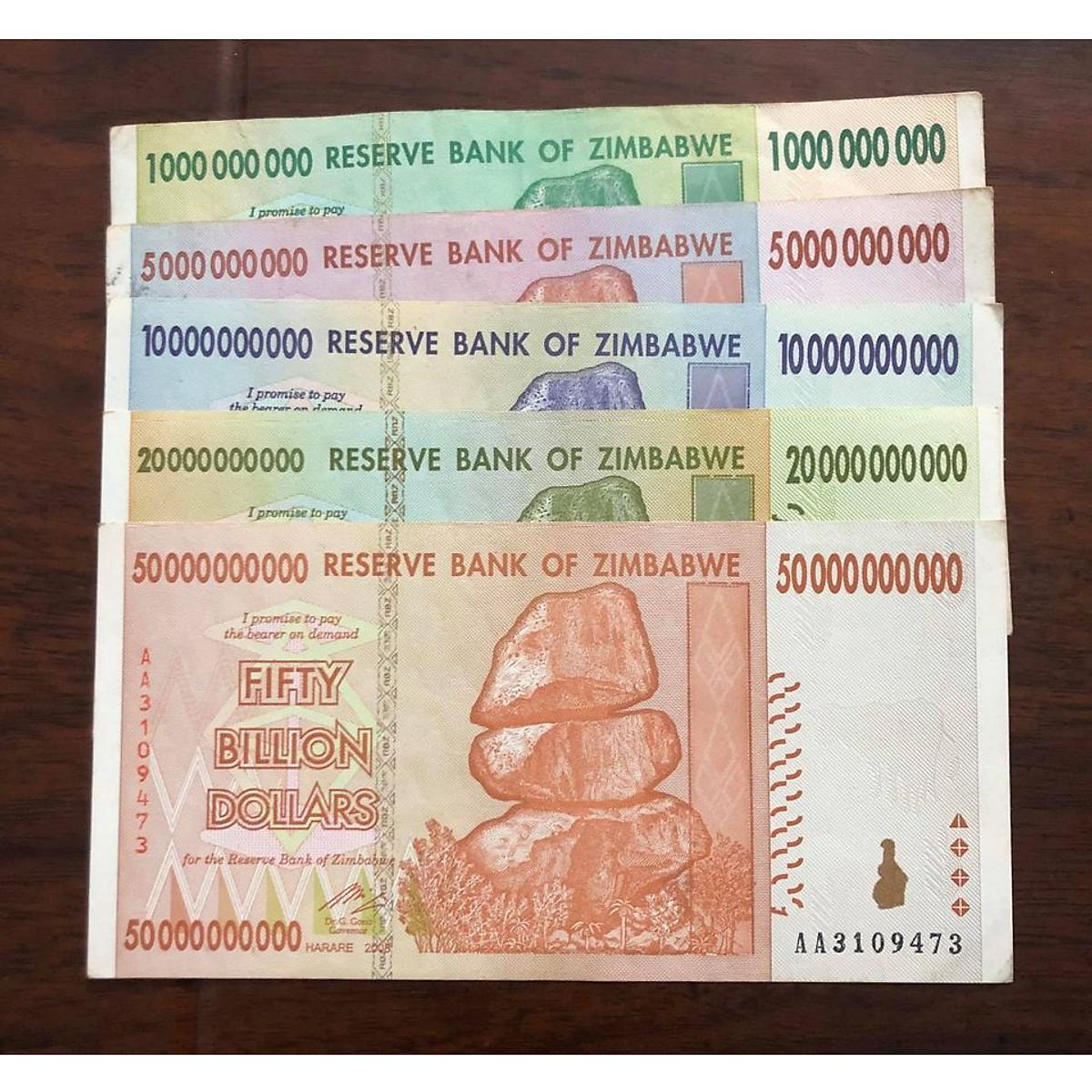 Bộ tiền 5 tờ tỷ sưu tầm cổ lạm phát của Zimbabwe