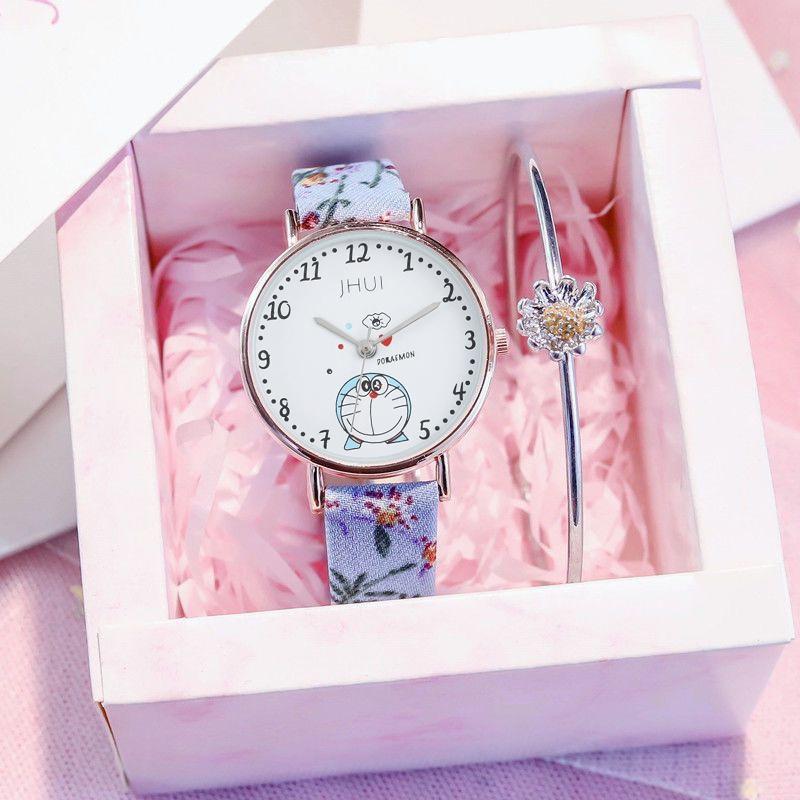 Đồng Hồ Đeo Tay Dây Vải Họa Tiết Doraemon Xinh Xắn Cho Nữ(Vòng đeo tay và hộp không bao gồm