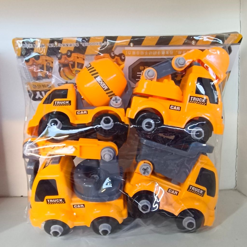 Mô hình Bộ 4 xe công trình , xe lắp ráp và tháo rời. Kích thước xe sử dụng: D12*R10