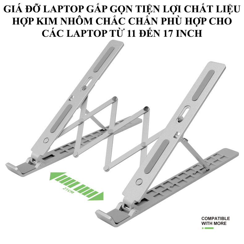 Giá đỡ laptop gấp gọn tiện lợi chất liệu hợp kim nhôm vô cùng cứng cáp và chắc chắn phù hợp cho các laptop từ 11 đến 17 inch HD00029