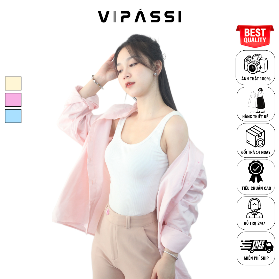VIPÁSSI Áo Sơ Mi Nữ Tay Dài Form Rộng Họa Tiết Túi Đính Cá