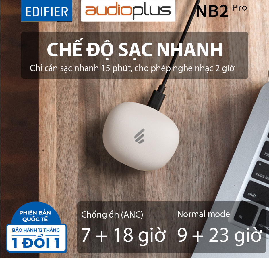 EDIFIER NB2 PRO Tai nghe bluetooth chống ồn chủ động ANC - Âm thanh toàn cảnh Paranomic Surround Sound - Game mode - Bản quốc tế - Hàng chính hãng