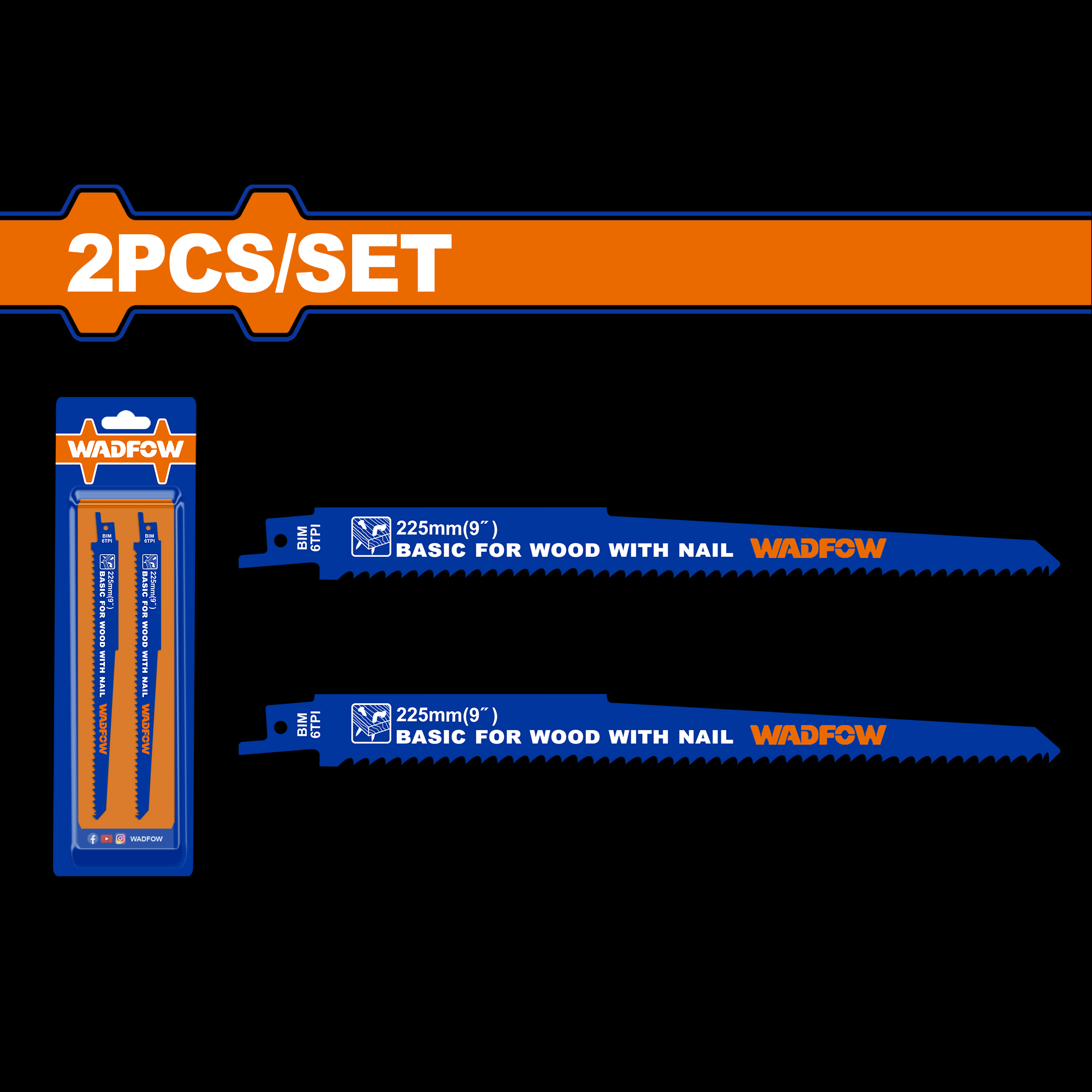 BỘ 2 LƯỠI CƯA KIẾM (CƯA GỖ CÓ ĐINH) 225MM(9&quot;) WJT1111DF WADFOW - HÀNG CHÍNH HÃNG