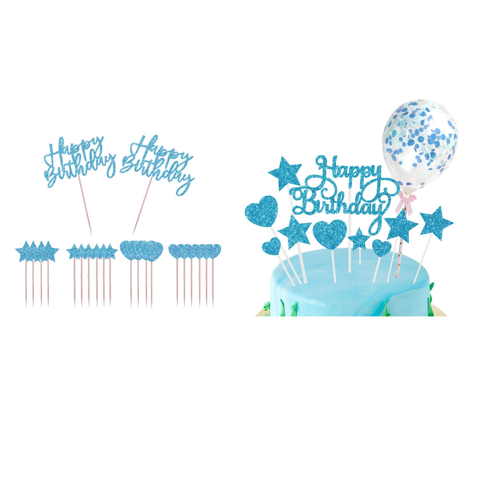 Glitter Cake Topper Picks Happy Birthday Cupcake Party Decor Rose Gold