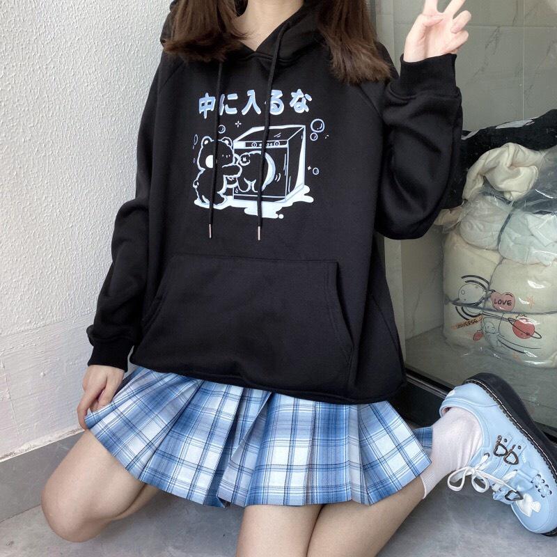 Áo Hoodie Nỉ Bông In Họa Tiết GẤU MilK Form Rộng Unisex Nam Nữ Ulzzang KUN