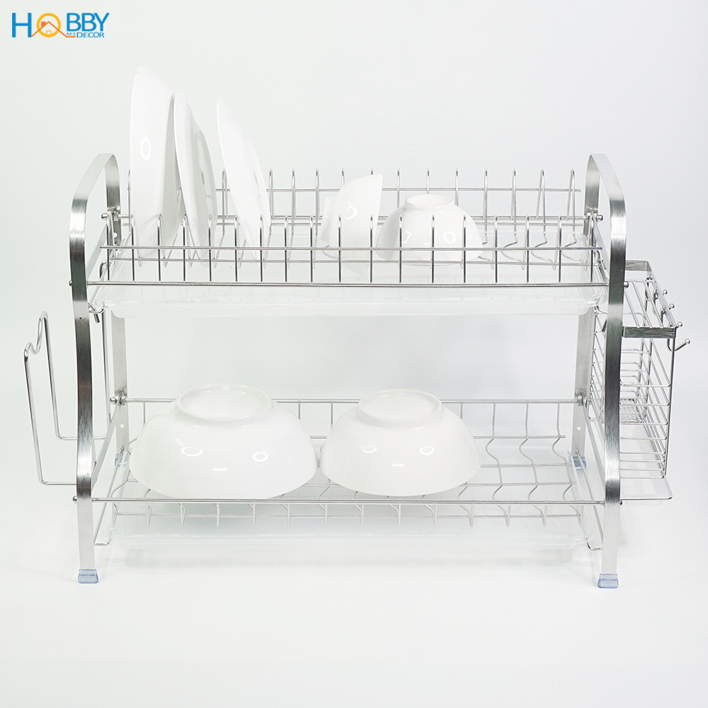 Kệ chén đa năng 2 tầng inox 304 có khay hứng nước Hobby Home Decor KC2M kèm ống đũa và khay thớt