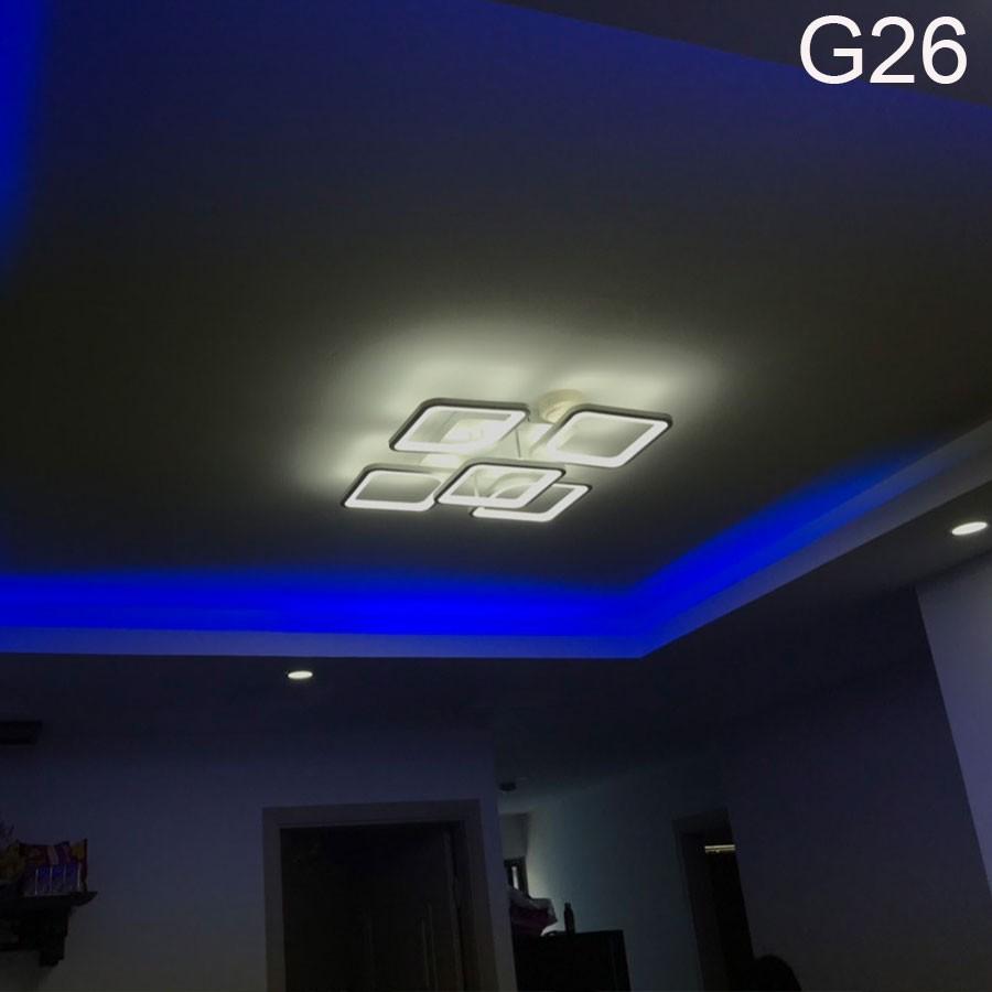 ĐÈn trần trang trí phòng khách , Đèn led ốp trần G26 5 cánh vuông hiện đại, có điều khiển tăng chỉnh ánh sáng từ xa