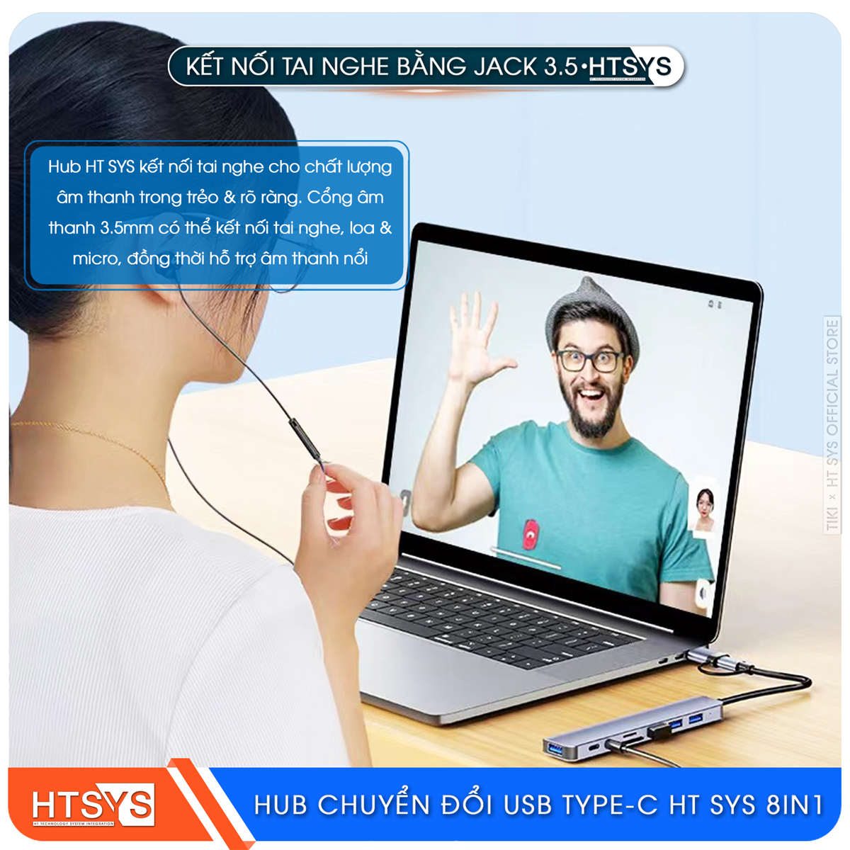 Hub Chuyển Đổi USB Type C HT SYS 8 in 1 To USB 3.0, SD, TF, USB C, Audio 3.5 - Hàng Chính Hãng