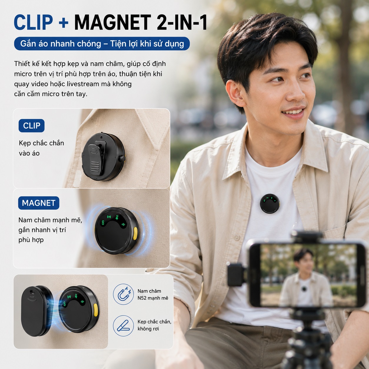 Micro thu âm không dây khử tiếng ồn AI ANC DUO WIWU Wi-WM010 – 2 MICRO THU ÂM 360° | KHỬ ỒN AI | TYPE-C cho iPhone Samsung - Hàng nhập khẩu
