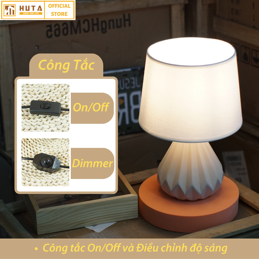 Đèn Ngủ Gốm Sứ HUTA Light For Life S13 Decor Phòng Ngủ, Điều Chỉnh Độ Sáng, Bóng Led Sáng Vàng Tiết Kiệm Điện