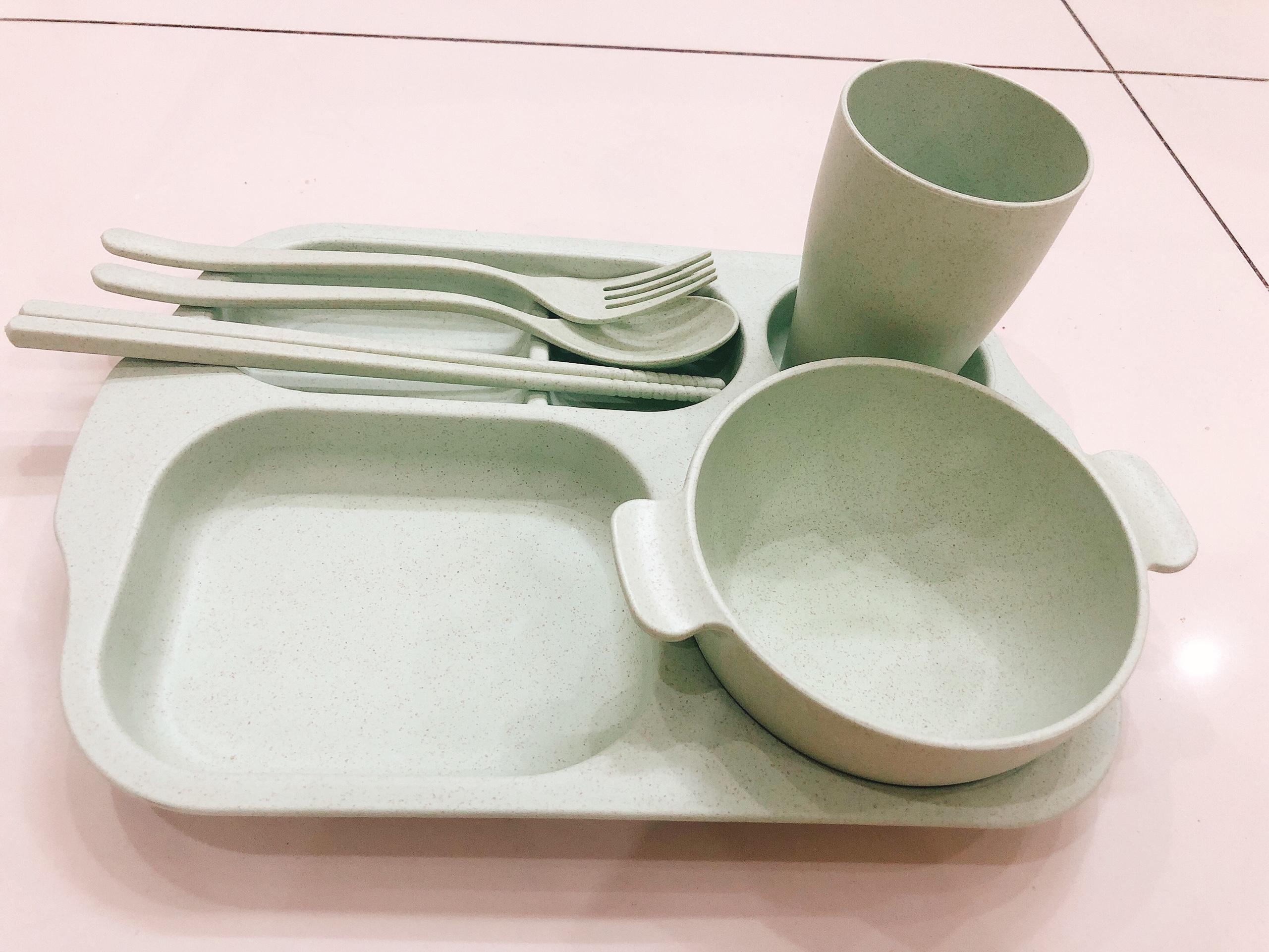 Bộ Khay Đựng Đồ Ăn 6 Món Bằng Lúa Mạch Dễ Thương, Tiện Dụng - Màu Giao Ngẫu Nhiên - Hàng Chất Lượng