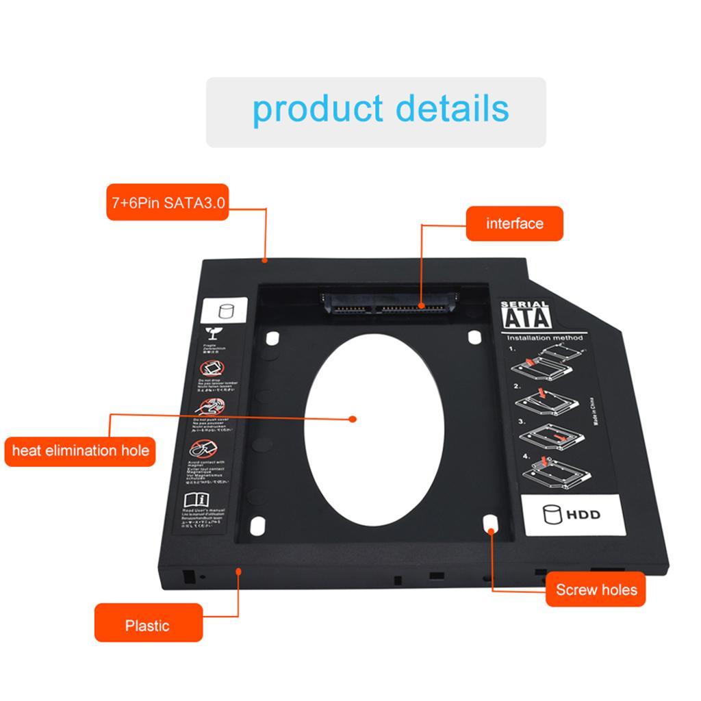 ABS 9.5mm Hard Drive Bay Caddy Sata To Sata Optical Tray Bracket for Laptop