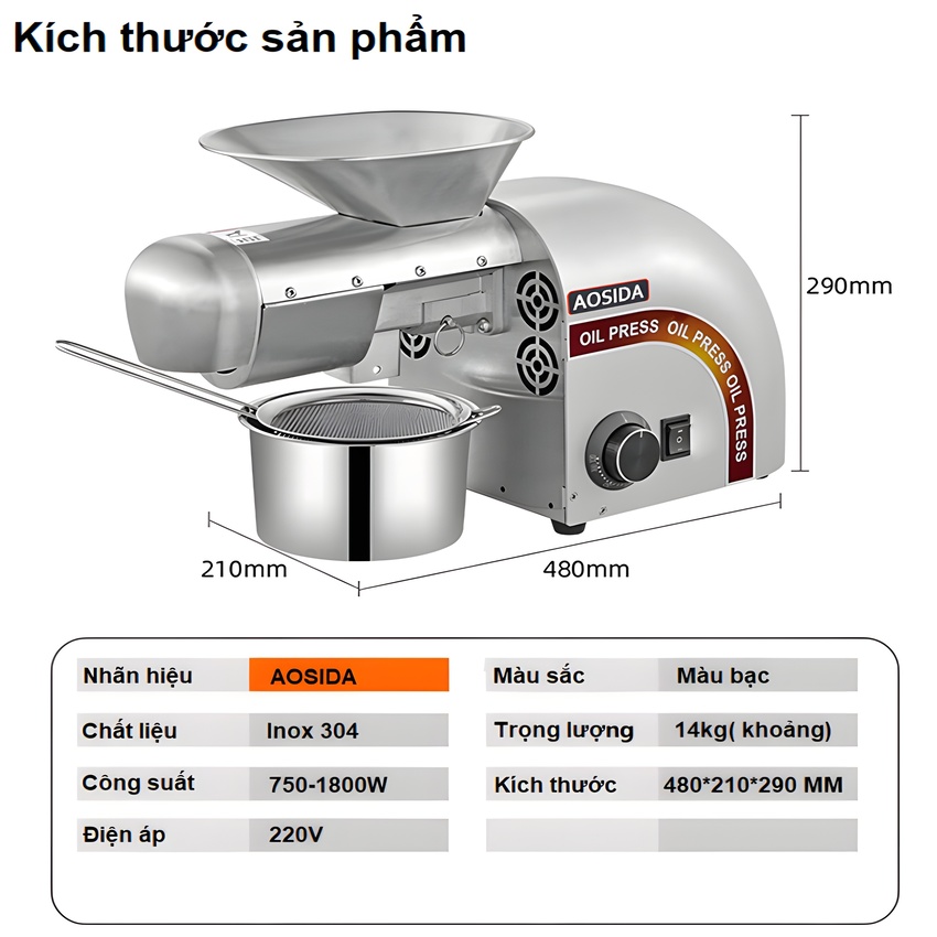 Máy ép dầu thực vật Nóng và Lạnh, dùng trong gia đình hoặc nhà hàng. Thương hiệu Anh Quốc AOSIDA cao cấp WF-J118. Hàng chính hãng