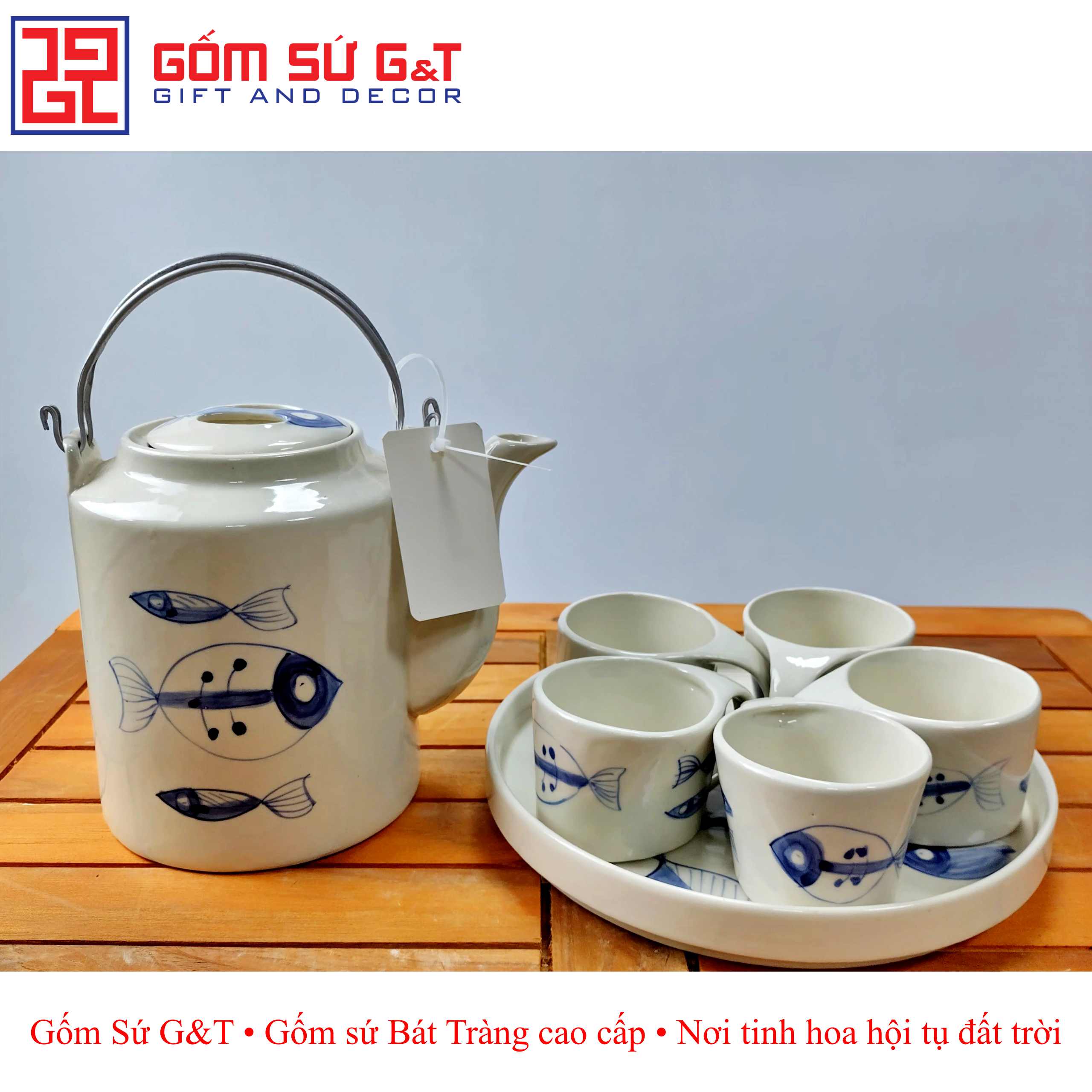 Bộ tích trà vẽ xương cá Gốm Sứ G&amp;T