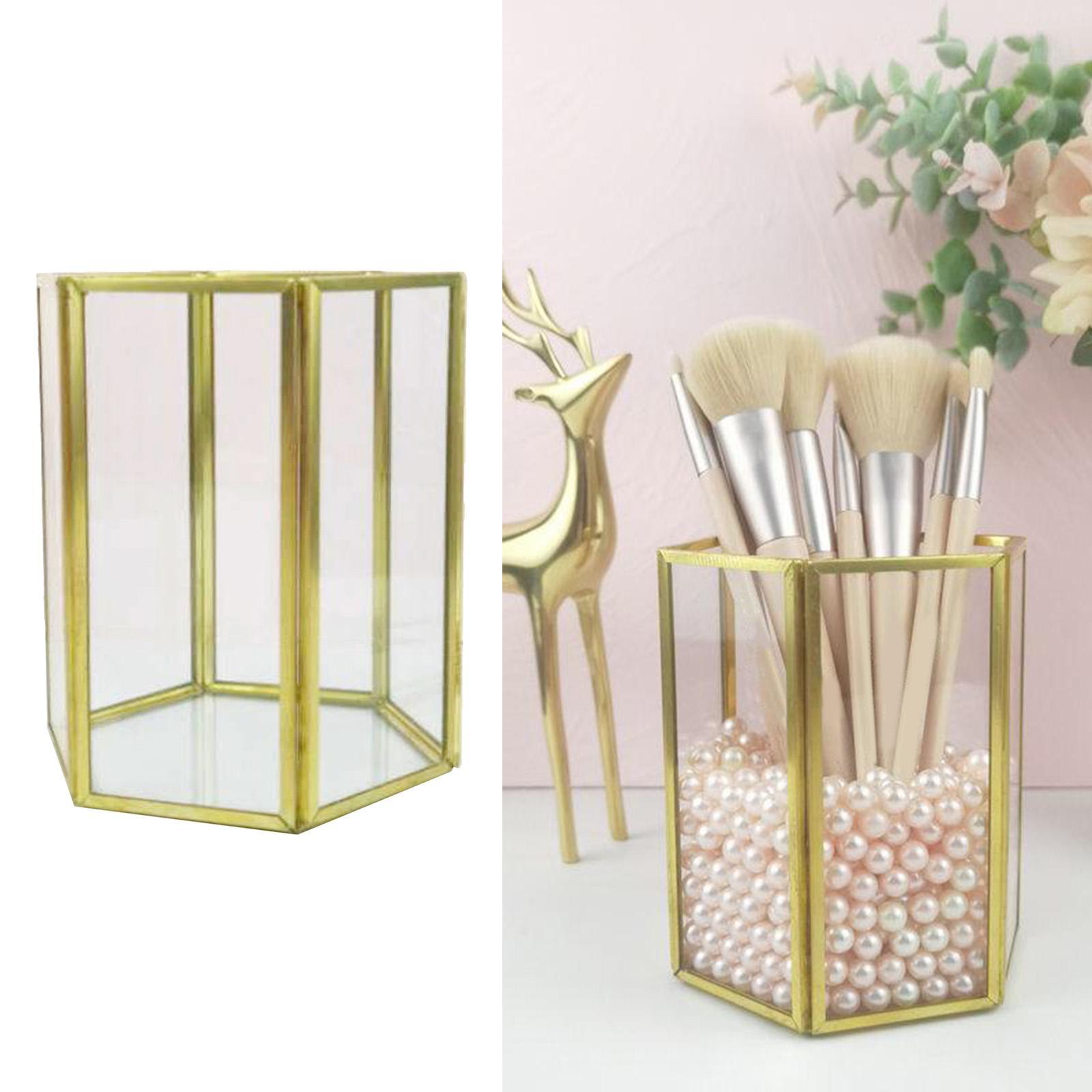 Hexagon Glass Pencil Holder School Office Desktop Storage Container