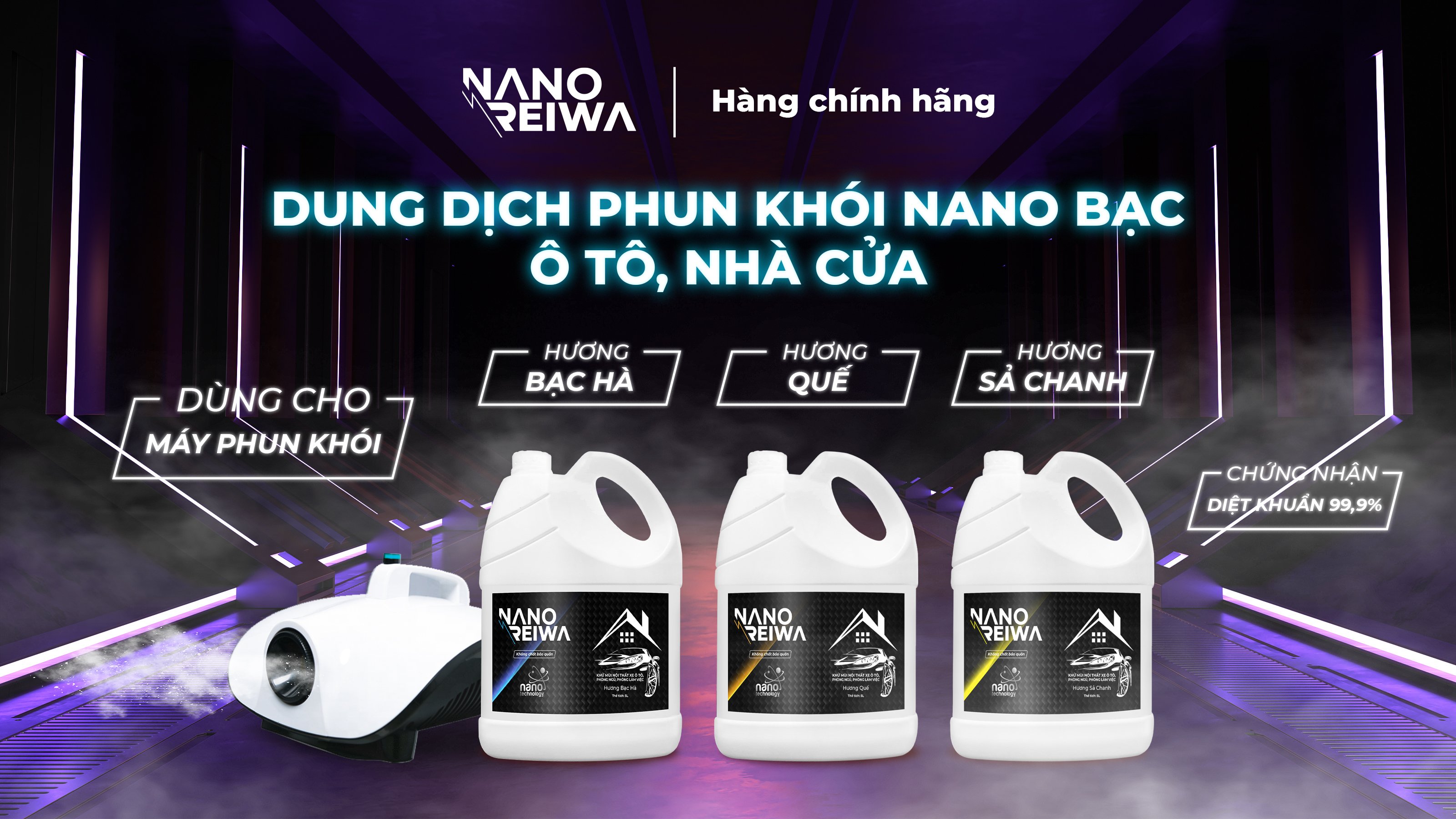 Can Phun Khói Nano Bạc Diệt Khuẩn Khử Mùi Ô TÔ, Nhà Cửa Nano Reiwa (Hàng chính hãng)