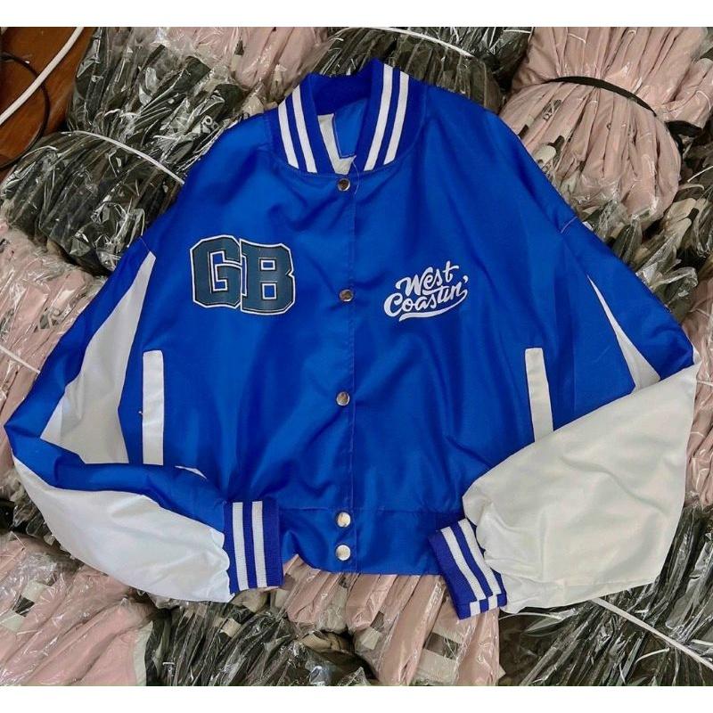 Áo khoác bomber lững kiểu croptop,Áo bóng chày nút bấm phối màu cực sang chảnh thêu hoạ tiết chữ phong cách hàn